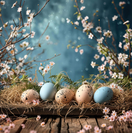 Pastel Easter eggs in a spring nest.