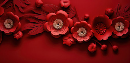 Stunning red paper flowers create a vibrant and elegant festive floral arrangement. Perfect for celebrations.の写真素材