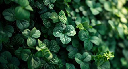 Close-up view of a vibrant patch of green clover leaves. Lush texture and vibrant color create a stunning natural scene.の写真素材