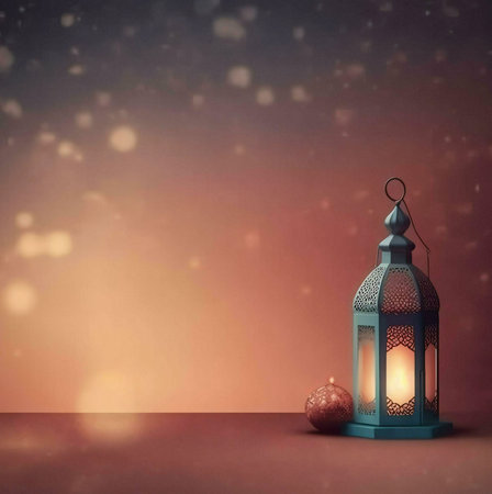 A beautifully crafted ornamental lantern with a warm glow, set against a soft, blurred background,...
