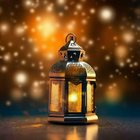 A beautifully crafted metal lantern, intricately designed, with a warm glow emanating from within....