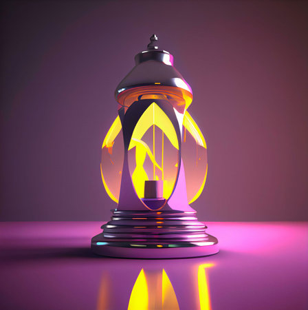 A beautiful and intricate Ramadan lamp with glowing candle inside.の写真素材