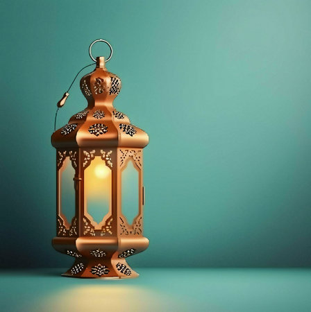 A beautifully ornate lantern with a glowing light.の写真素材