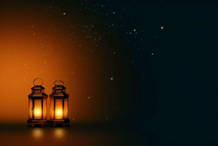 Two glowing lanterns against a dark background with sparkles