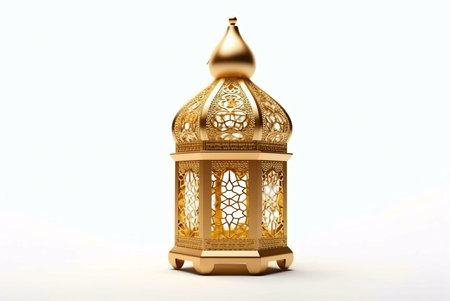 A golden Ramadan lantern, a symbol of light and celebration during the holy month.の写真素材