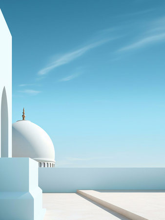 A white mosque with a blue sky in the background.の写真素材