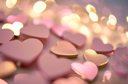 A close-up shot of pink heart shapes with bokeh lights in the background. This image is perfect for...