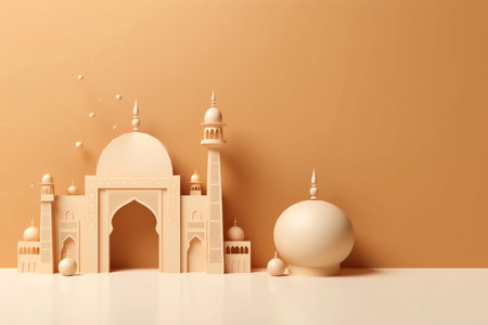 A minimalist 3D illustration of a mosque intricately with details, representing Islamic faith and culture.の写真素材