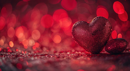 A close-up shot of a red heart with a bokeh background, a perfect image for Valentine's Day.の写真素材