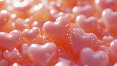 A close-up of pink heart shapes with a soft focus, creating a dreamy and romantic abstract background.の写真素材