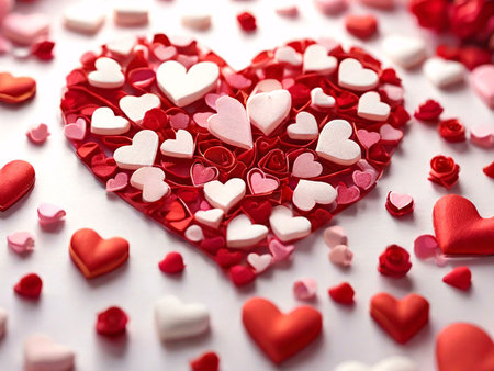 A heart made of red and white hearts with a white background, perfect for Valentines Day