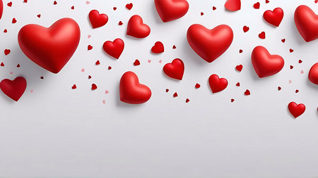 A white background with red heart shapes of different sizes scattered over it.