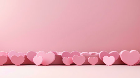 A minimalist background with pink hearts on a soft pink backdrop