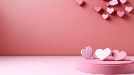 Minimalist pink and white hearts against a pink background. Simple and cute design for Valentine's dayの写真素材