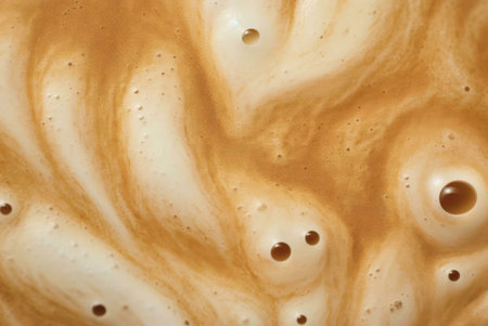 A close-up shot of a creamy coffee, showing the texture and swirls of the foamの写真素材