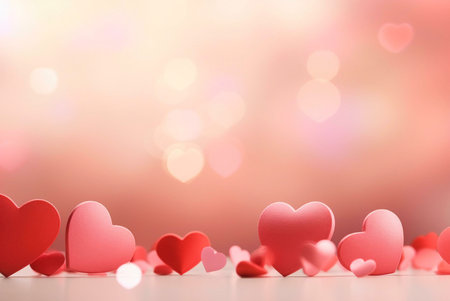 Many red and pink hearts on a bokeh background. Perfect for Valentine's Day.