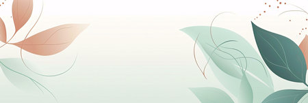 Abstract floral design with soft green and beige leaves in a minimal style, perfect for backgrounds,...