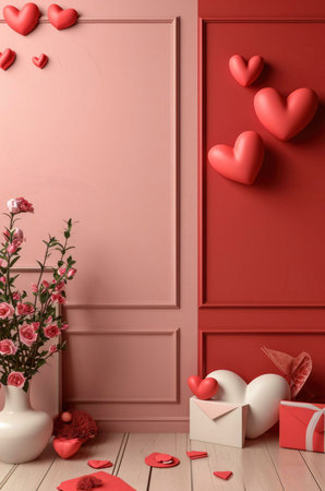 A beautiful and romantic Valentine's Day decor with hearts, flowers, and gifts.の写真素材