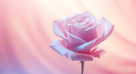 A close-up image of a single, delicate pink rose against a soft and colorful background, evoking a sense of beauty and romance.の写真素材