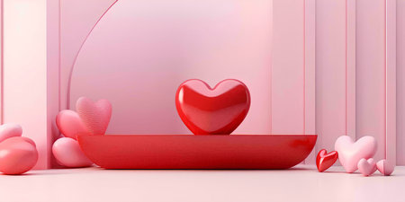 A 3D rendering of a pink and red background with hearts, perfect for valentines.