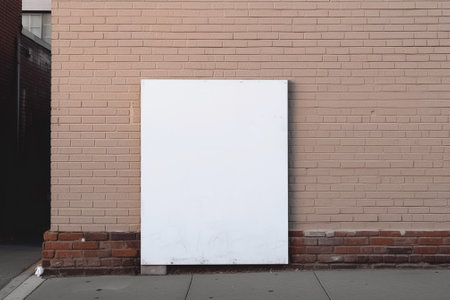 A blank white billboard on a brick wall, perfect for advertising and marketing.の写真素材