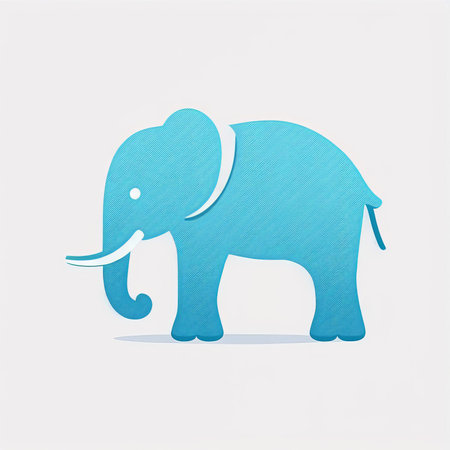 A simple illustration of a blue elephant on a white background.の写真素材
