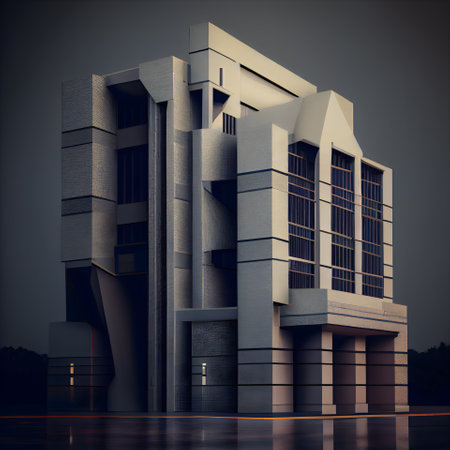 A modern, concrete building with geometric shapes and large windows.