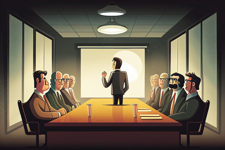 A business meeting with a presenter addressing a group of colleagues.の写真素材