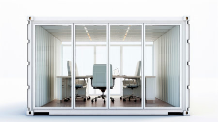 A modern and stylish office space built inside a shipping container.の写真素材