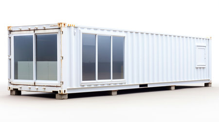 A modern shipping container home, repurposed and converted into a small, efficient living space.