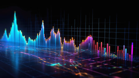 3D Render of a colorful stock chart, representing data visualization, financial growth, and...