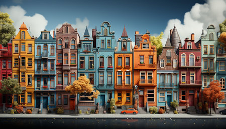 A row of colorful houses in a picturesque town