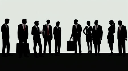 A silhouette image of businesspeople standing in a groupの写真素材