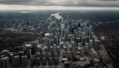 An aerial view of Toronto's skyline showcasing the city's towering skyscrapers and urban landscape.の写真素材