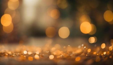 A warm, festive background with golden lights and sparkling glitter. Perfect for holiday celebrations.の写真素材