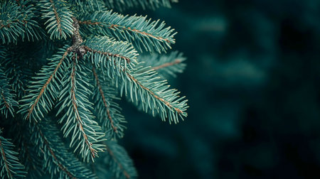 Close-up of a serene teal spruce branch. Nature photography.の写真素材