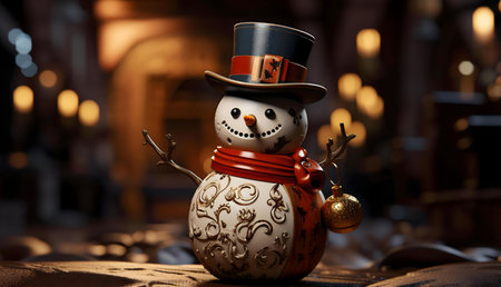 A charming ornate snowman figurine, perfect for Christmas. It's wearing a top hat and scarf.の写真素材