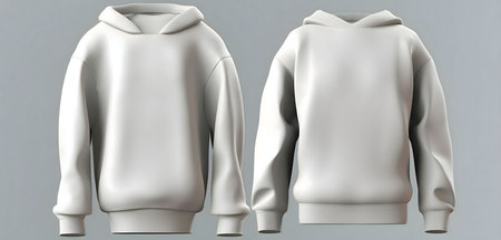 Two views of a blank white hoodie mockup, perfect for showing off your designs.の写真素材