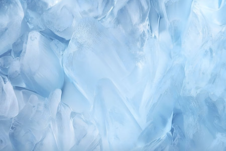 Close-up image of translucent blue ice crystals. Winter wonderland aesthetic.