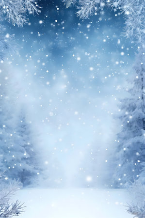 Picturesque winter scene, snow-covered forest, serene atmosphere.の写真素材