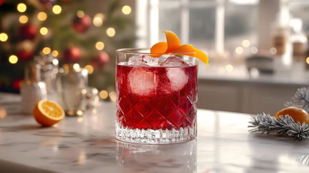 A vibrant cranberry cocktail, perfect for Christmas celebrations. Garnished with an orange peel,...