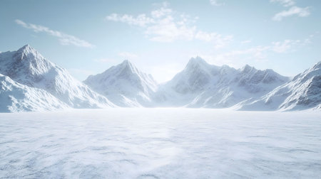 Breathtaking view of snow-covered mountains under a clear sky. A serene winter landscape.の写真素材