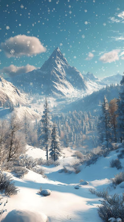 Majestic snow-covered mountain, winter wonderland, serene landscapeの写真素材