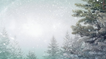 A serene winter scene of a snow-covered forest. Perfect for holiday cards.の写真素材