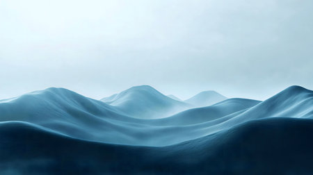 Misty blue mountains create a serene and dreamlike landscape. Peaceful and tranquil.の写真素材