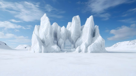 Stunning view of a massive iceberg in a frigid Arctic landscape. The icy peaks contrast with the...