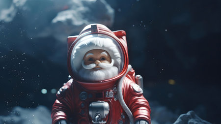 Santa in a spacesuit on the moon. Christmas in space, festive cosmic journeyの写真素材