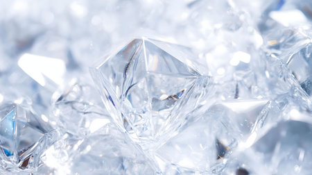 Close-up view of many ice crystals reflecting light. A beautiful, cold winter scene.