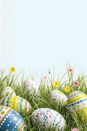 Colorful Easter eggs in a lush green grass, a perfect spring scene