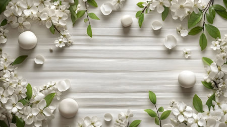 A serene spa treatment image featuring white blossoms, smooth stones, and a calming atmosphere....